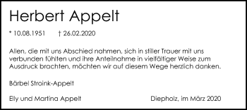 Traueranzeige von Herbert Appelt von SYK