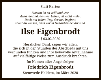 Traueranzeige von Ilse Eigenbrodt von SYK