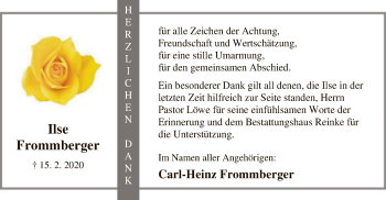 Traueranzeige von Ilse Frommberger von SYK