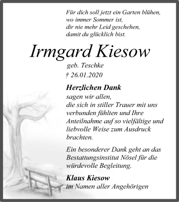 Traueranzeige von Irmgard Kiesow von SYK