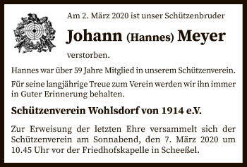 Traueranzeige von Johann Meyer von SYK