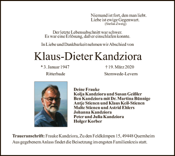 Traueranzeige von Klaus-Dieter Kandziora von SYK