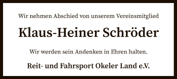 Traueranzeige von Klaus-Heiner Schröder von SYK