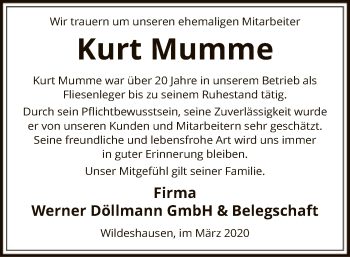 Traueranzeige von Kurt Mumme von SYK