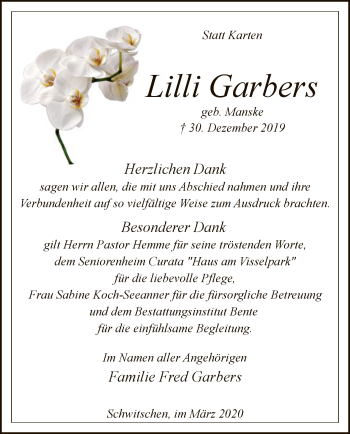 Traueranzeige von Lilli Garbers von SYK