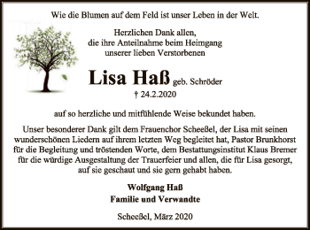 Traueranzeige von Lisa Haß von SYK