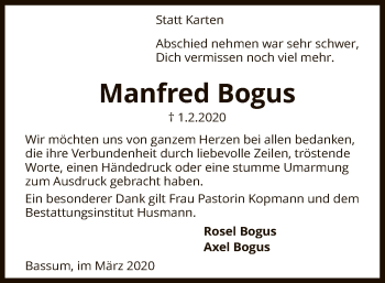 Traueranzeige von Manfred Bogus von SYK