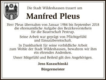 Traueranzeige von Manfred Pleus von SYK
