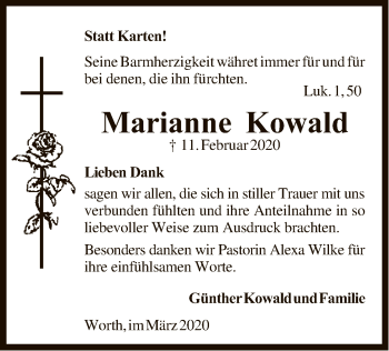 Traueranzeige von Marianne Kowald von SYK