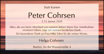 Traueranzeige von Peter Cohrsen von SYK