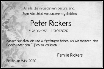 Traueranzeige von Peter Rickers von SYK