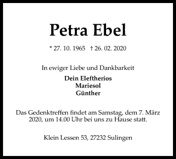 Traueranzeige von Petra Ebel von SYK