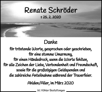 Traueranzeige von Renate Schröder von SYK