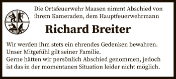 Traueranzeige von Richard Breiter von SYK