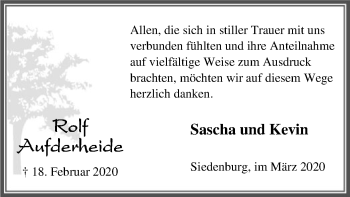 Traueranzeige von Rolf Aufderheide von SYK