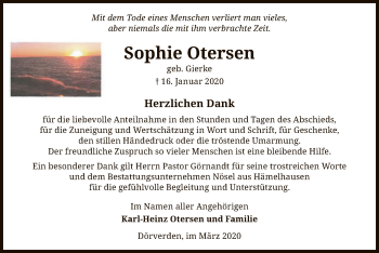 Traueranzeige von Sophie Otersen von SYK