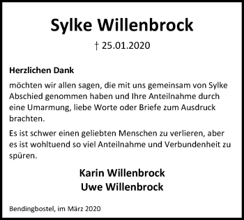 Traueranzeige von Sylke Willenbrock von SYK