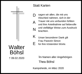 Traueranzeige von Walter Böhsl von SYK