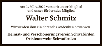 Traueranzeige von Walter Schmitz von SYK