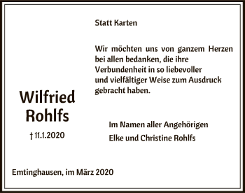 Traueranzeige von Wilfried Rohlfs von SYK