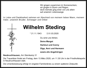 Traueranzeige von Wilhelm Steding von SYK