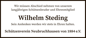 Traueranzeige von Wilhelm Steding von SYK