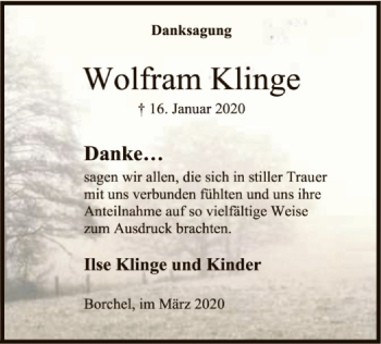 Traueranzeige von Wolfram Klinge von SYK