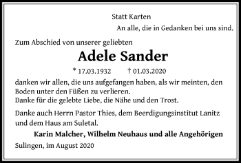 Traueranzeige von Adele Sander von SYK