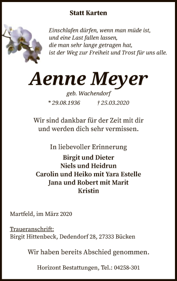 Traueranzeige von Aenne Meyer von SYK