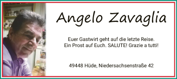 Traueranzeige von Angelo Zavaglia von SYK