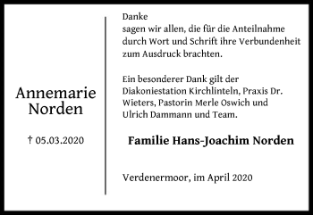 Traueranzeige von Annemarie Norden von SYK