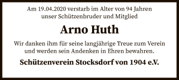 Traueranzeige von Arno Huth von SYK