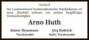 Traueranzeige von Arno Huth von SYK