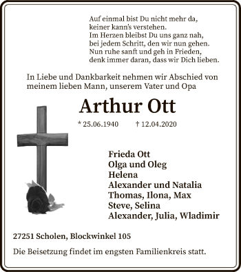 Traueranzeige von Arthur Ott von SYK