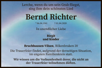 Traueranzeige von Bernd Richter von SYK