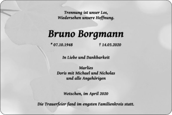 Traueranzeige von Bruno Borgmann von SYK