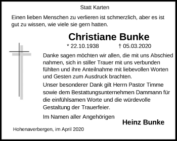 Traueranzeige von Christiane Bunke von SYK