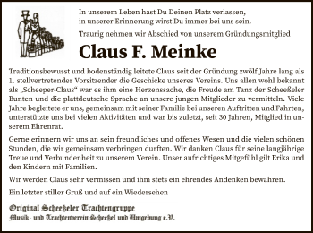 Traueranzeige von Claus F. Meinke von SYK