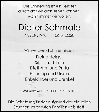 Traueranzeige von Dieter Schmale von SYK