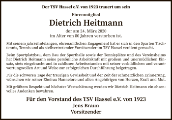 Traueranzeige von Dietrich Heitmann von SYK