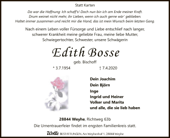 Traueranzeige von Edith Bosse von SYK