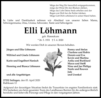 Traueranzeige von Elli Löhmann von SYK