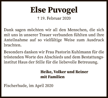 Traueranzeige von Else Puvogel von SYK