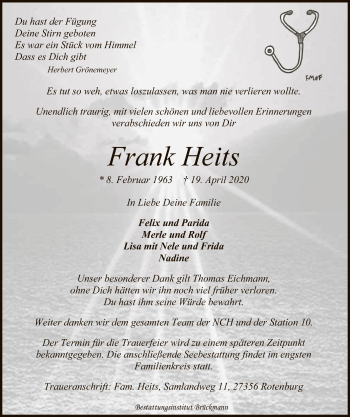 Traueranzeige von Frank Heits von SYK