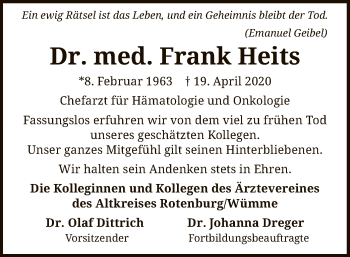 Traueranzeige von Frank Heits von SYK