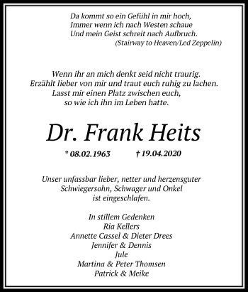 Traueranzeige von Frank Heits von SYK