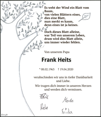 Traueranzeige von Frank Heits von SYK