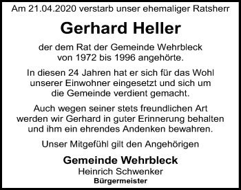 Traueranzeige von Gerhard Heller von SYK