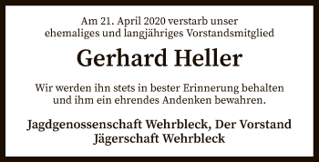 Traueranzeige von Gerhard Heller von SYK