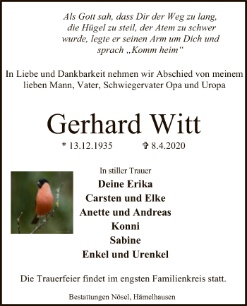 Traueranzeige von Gerhard Witt von SYK